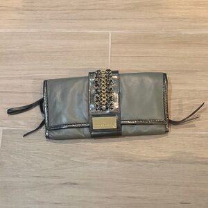 Carrie Valentine Chic Gray Clutch with Black Trim